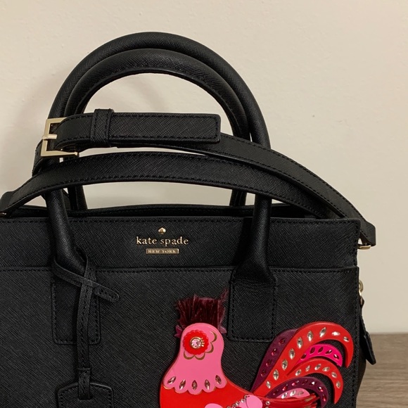 LIKE NEW KATE SPADE IMAGINATION ROOSTER SMALL CANDACE |BLACK SMOOTH CALF LEATHER - Picture 5 of 10